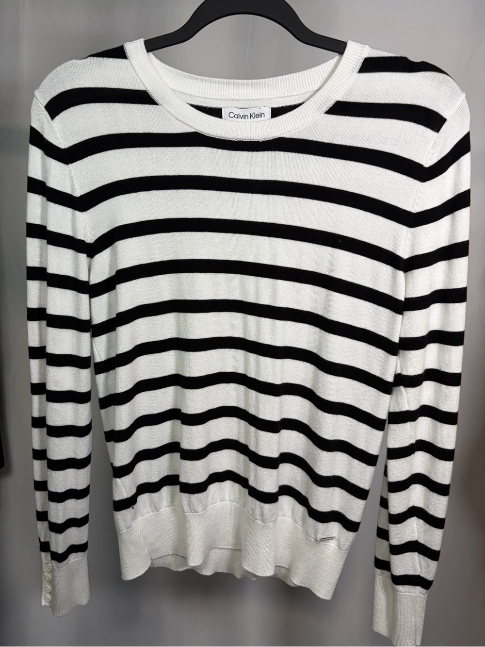 Calvin Klein Black White Striped Viscose Knit Sweater M
